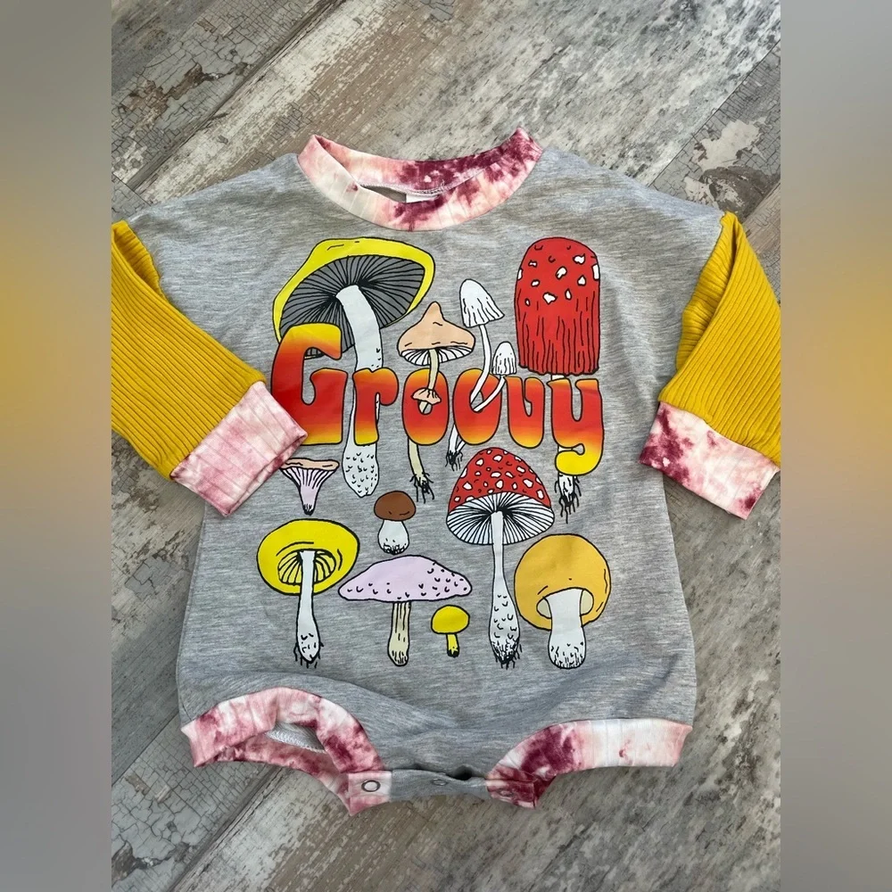 NWOT Groovy Mushroom Baby Long Sleeved Onesie Outfit